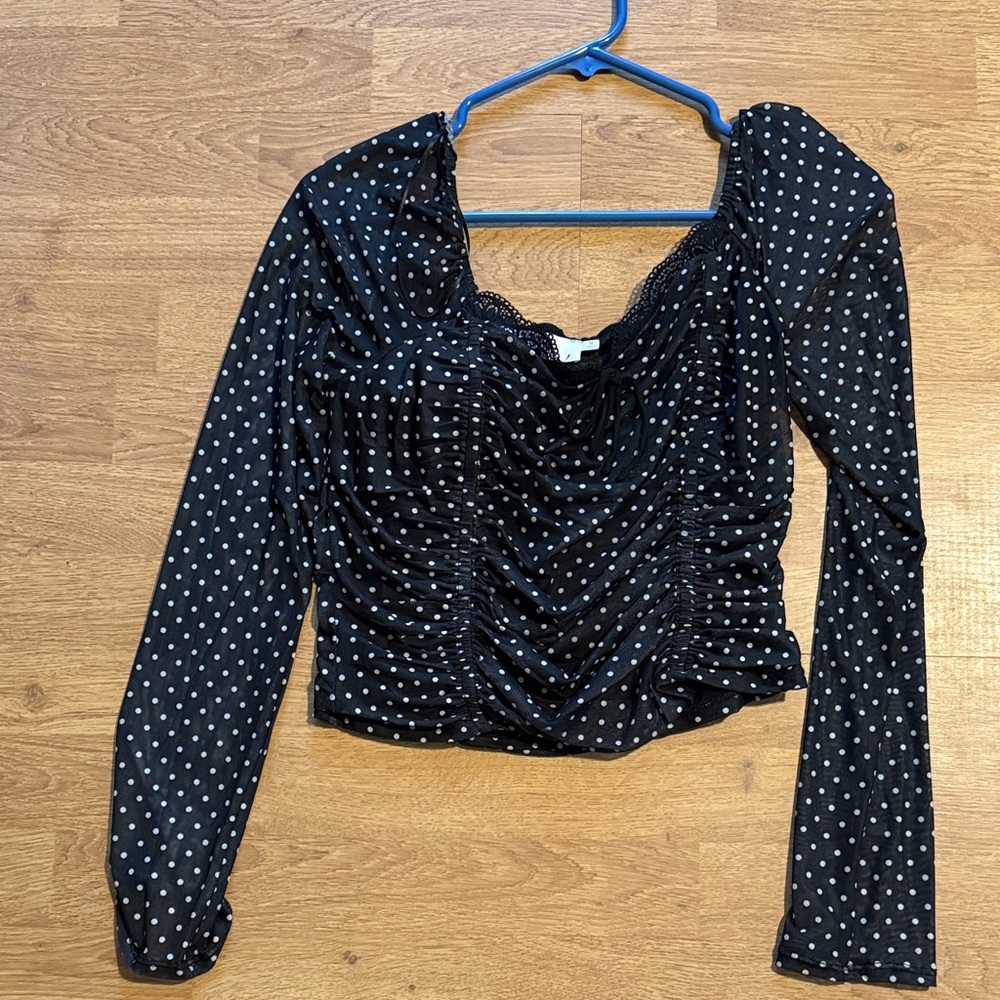 Astr Black and White Polka Dot Blouse